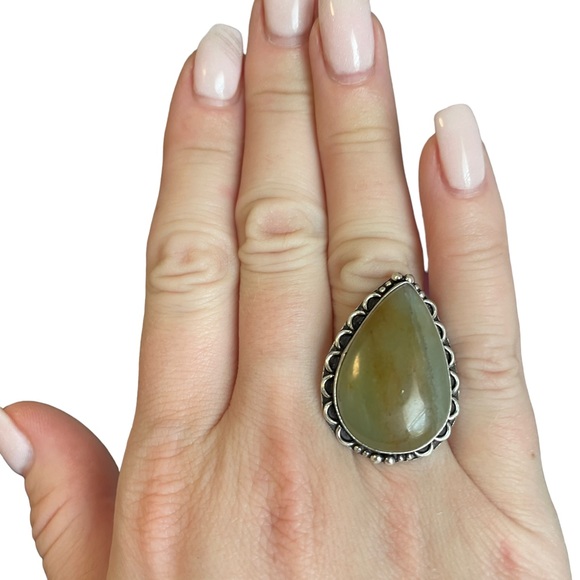 Jewelry - Olive Opal Silver Gemstone Ring Size 8